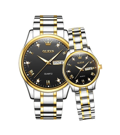 Olevs 5563 Couple Watch tow tone chain