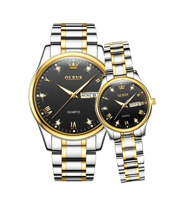 Olevs 5563 Couple Watch tow tone chain