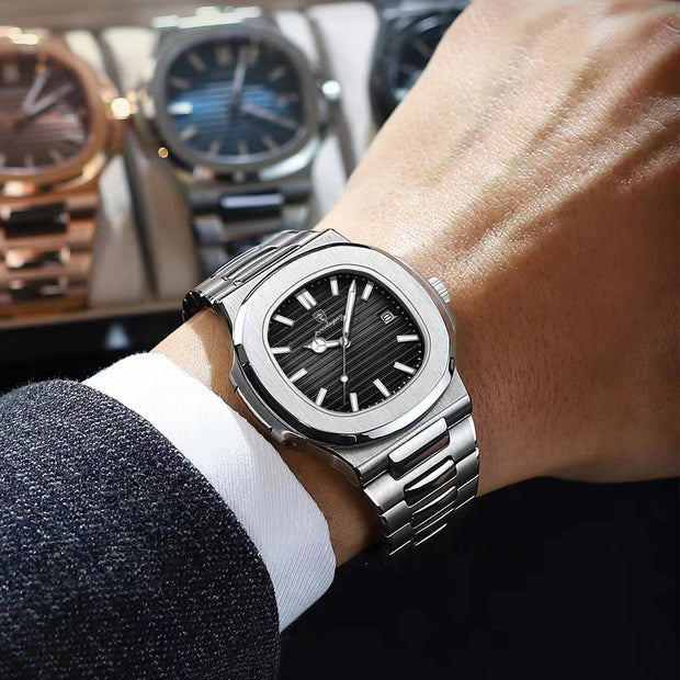 Classic Stainless Steel Square Men Wristwatches Quartz Date Poedagar Watch for Men Reloj Poedagar