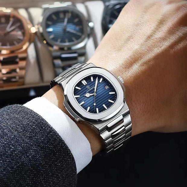 Classic Stainless Steel Square Men Wristwatches Quartz Date Poedagar Watch for Men Reloj Poedagar