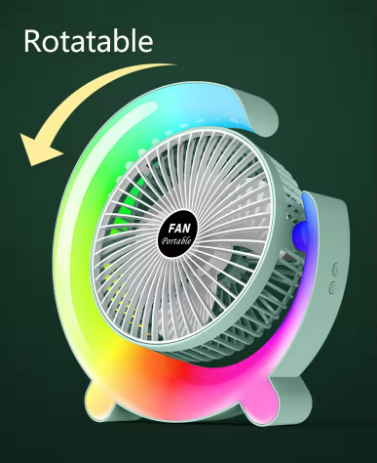 Portable USB Rechargeable Mini Desktop/Table Fan - Rainbow LED Quiet Cooling Fan for Home Office Travel & Indoor Outdoor Use