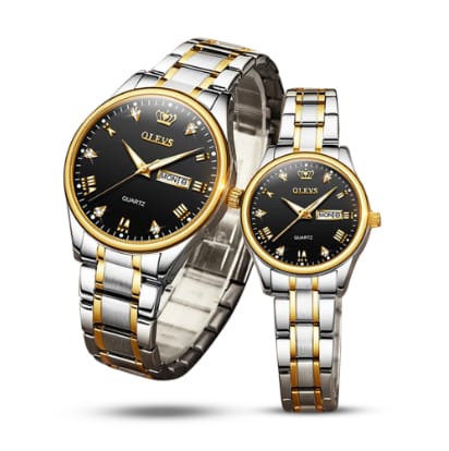 Olevs 5563 Couple Watch tow tone chain