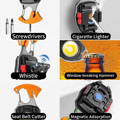 6 In 1 Multifunctional Rechargeable Keychain Survival Light with Lighter