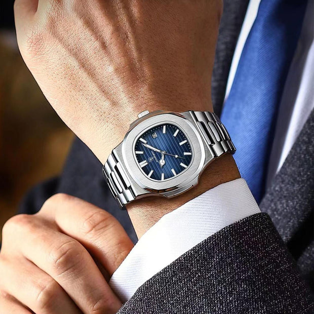 Classic Stainless Steel Square Men Wristwatches Quartz Date Poedagar Watch for Men Reloj Poedagar