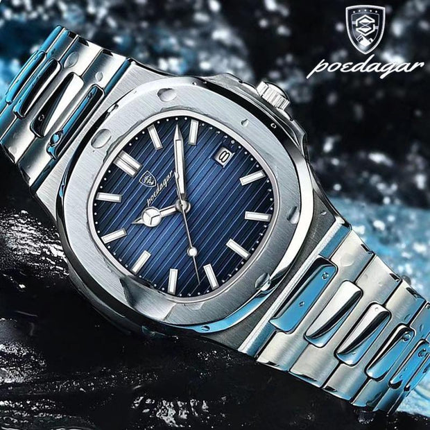 Classic Stainless Steel Square Men Wristwatches Quartz Date Poedagar Watch for Men Reloj Poedagar